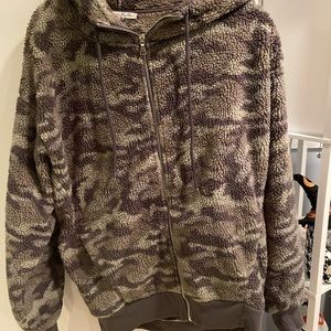 Express X One Eleven Camo Sherpa Zip Up Hoodie